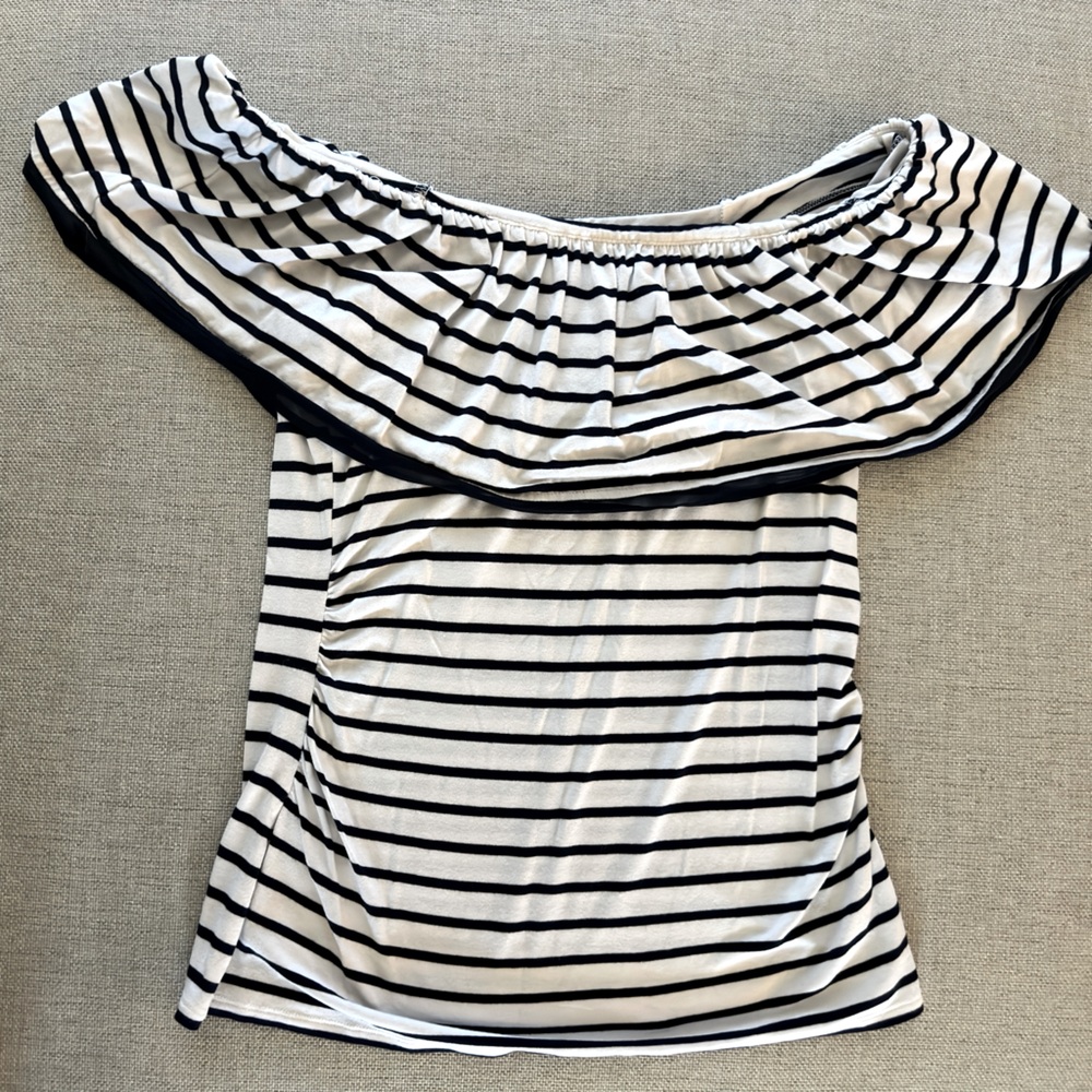 WHBM Navy and White striped top